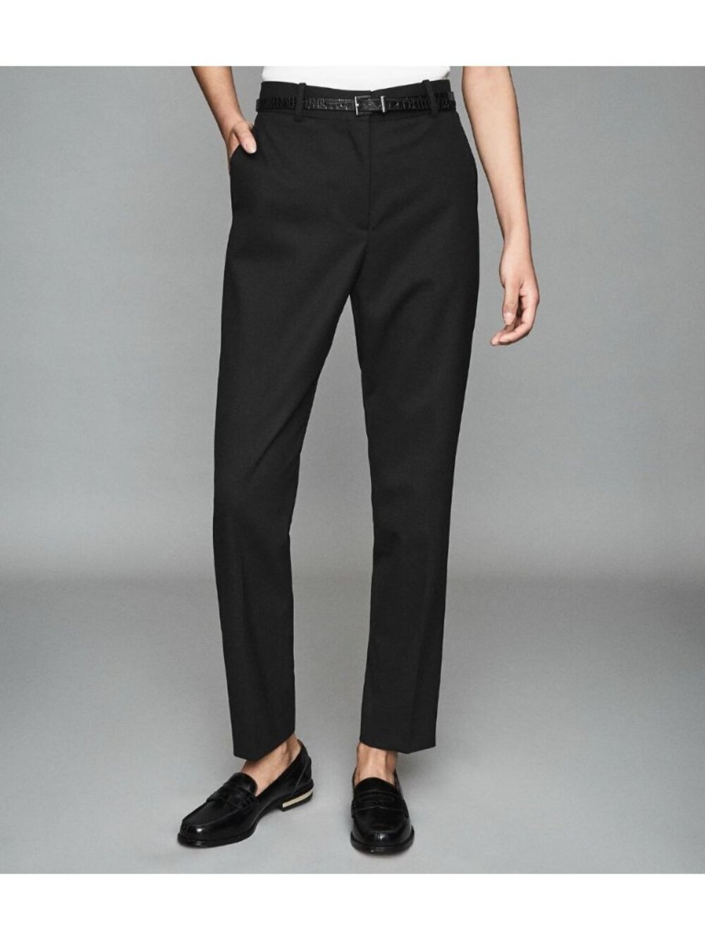 NWT Reiss Hartely Slim Leg Texture Wool Blend Pants Black Size 8 New